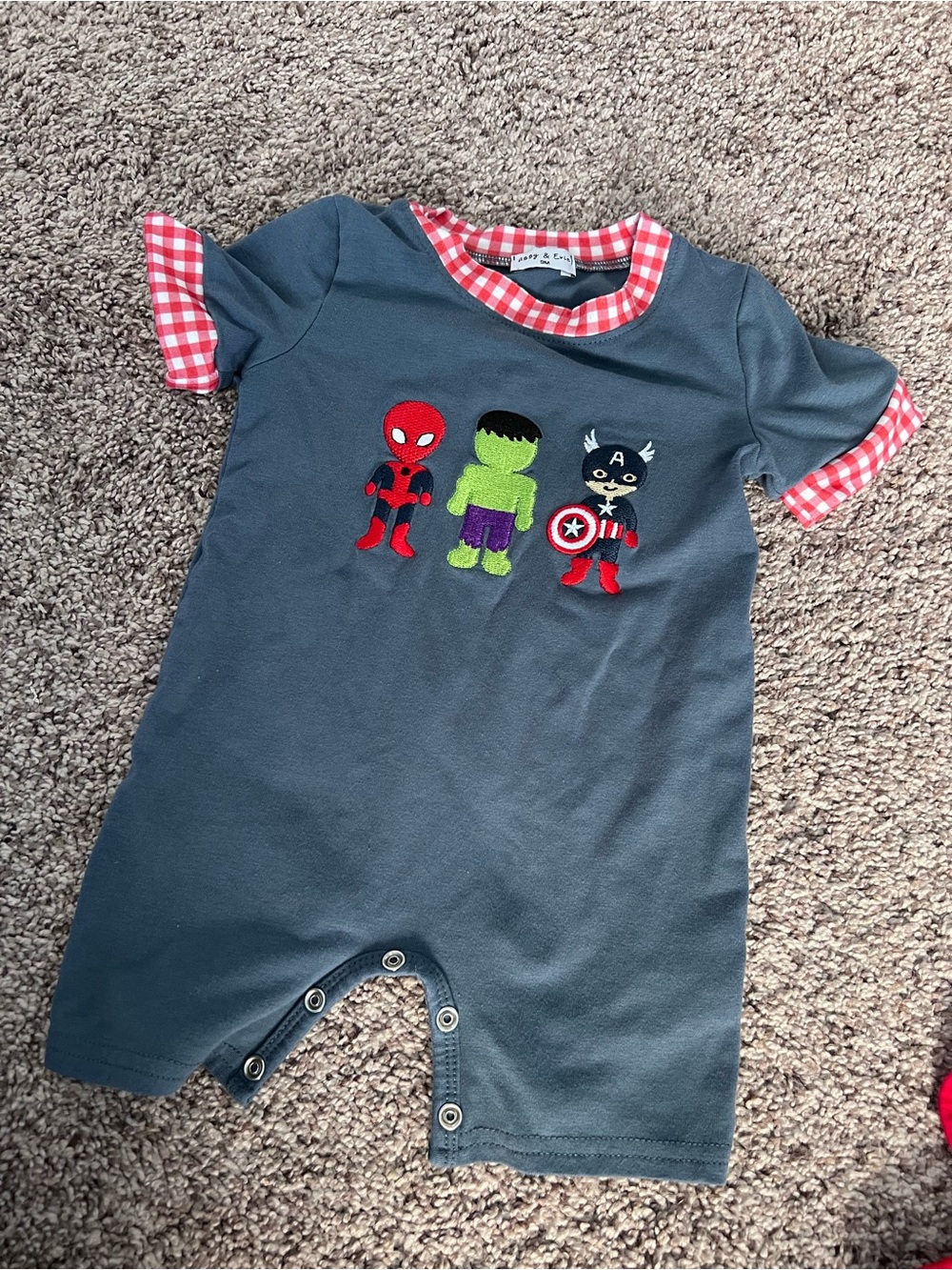 Kids Grey Superhero Appliqué One-Piece Romper